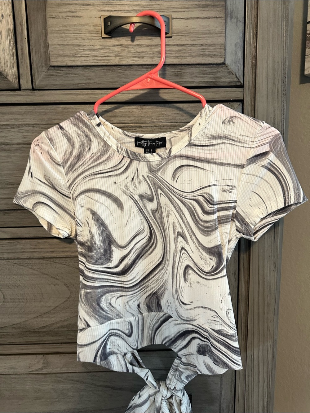 Marble Swirl Short Sleeve Tie-Back Top